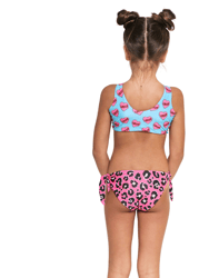 Cheetah Heart One Piece Short Sleeves Swimsuit