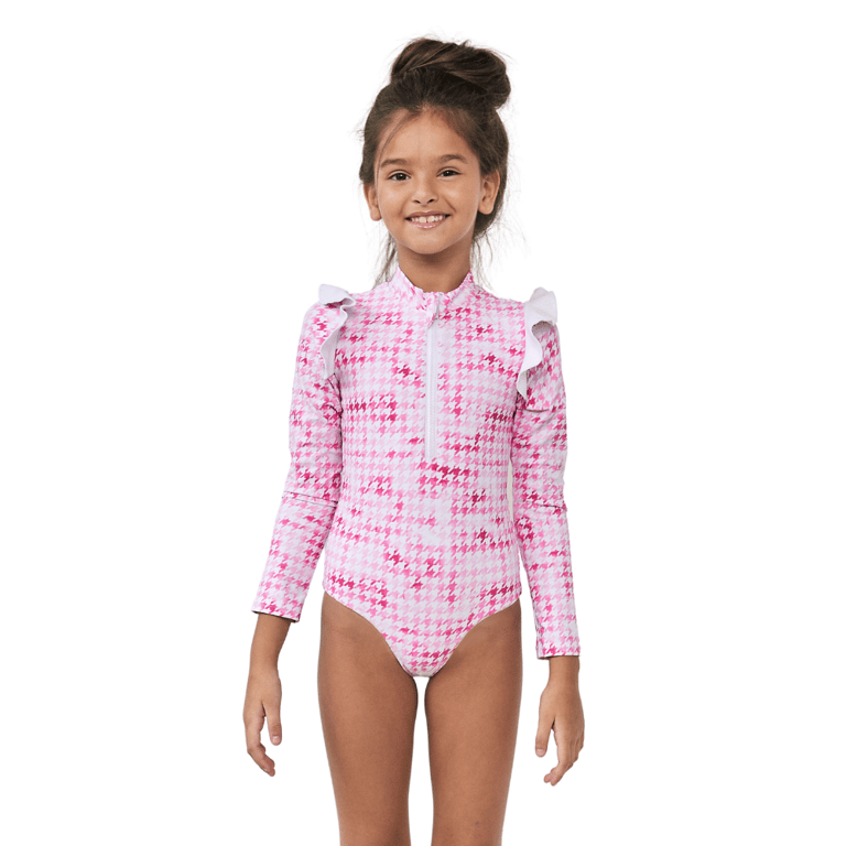 Houndstooth Swimsuit One Piece Long Sleeves - Houndstooth