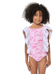 Houndstooth Swimsuit One Piece Short Sleeves - Houndstooth