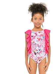 Love One Piece Short Sleeves Swimsuit - Love