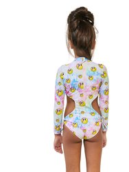 Smiley One Piece Long Sleeves Swimsuit
