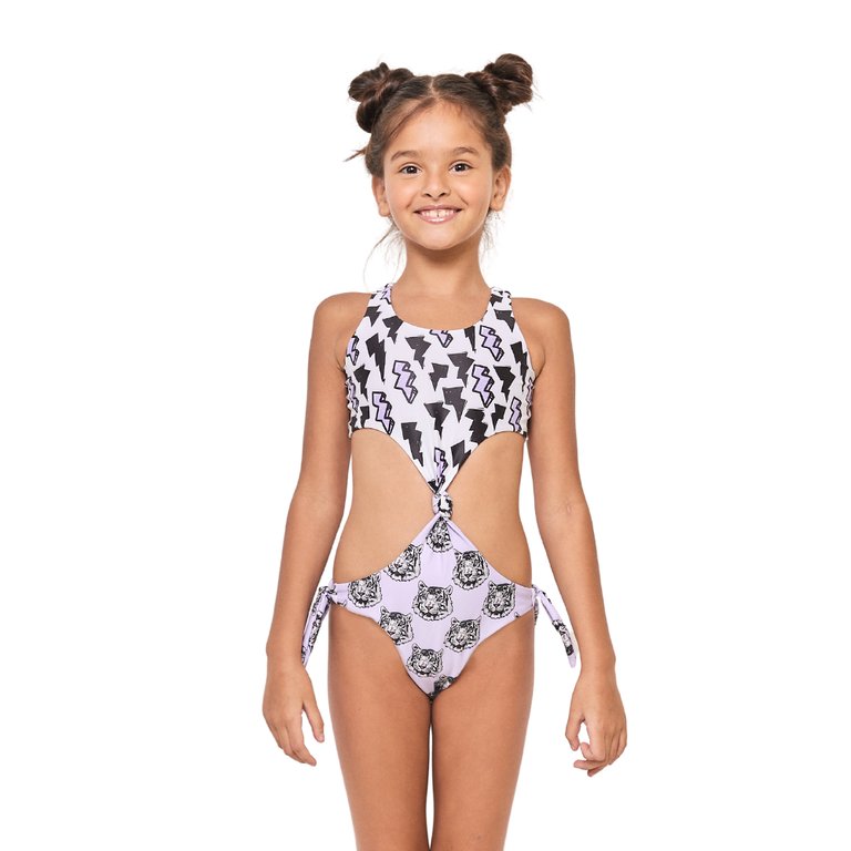 Tiger One Piece Short Sleeves Swimsuit - Tiger