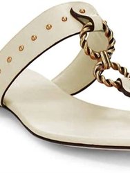 Footwear Vintage Plaque Leather Thong Sandals - Ivory