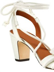 Rope Ankle Strap Tassel Heeled Leather Sandal In Ivory - Ivory