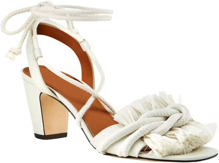 Rope Ankle Strap Tassel Heeled Leather Sandal In Ivory - Ivory