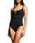 Ruched Tie-Front One-Piece Swimsuit - Black