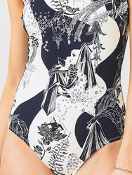 Women's Printed Tank One Piece Swimsuit - French Cream