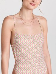 Women's Printed Tie-Back Adjustable Strap Padded One Piece Swimsuit Vauban Diamond - Multi