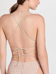 Women's Printed Tie-Back Adjustable Strap Padded One Piece Swimsuit Vauban Diamond