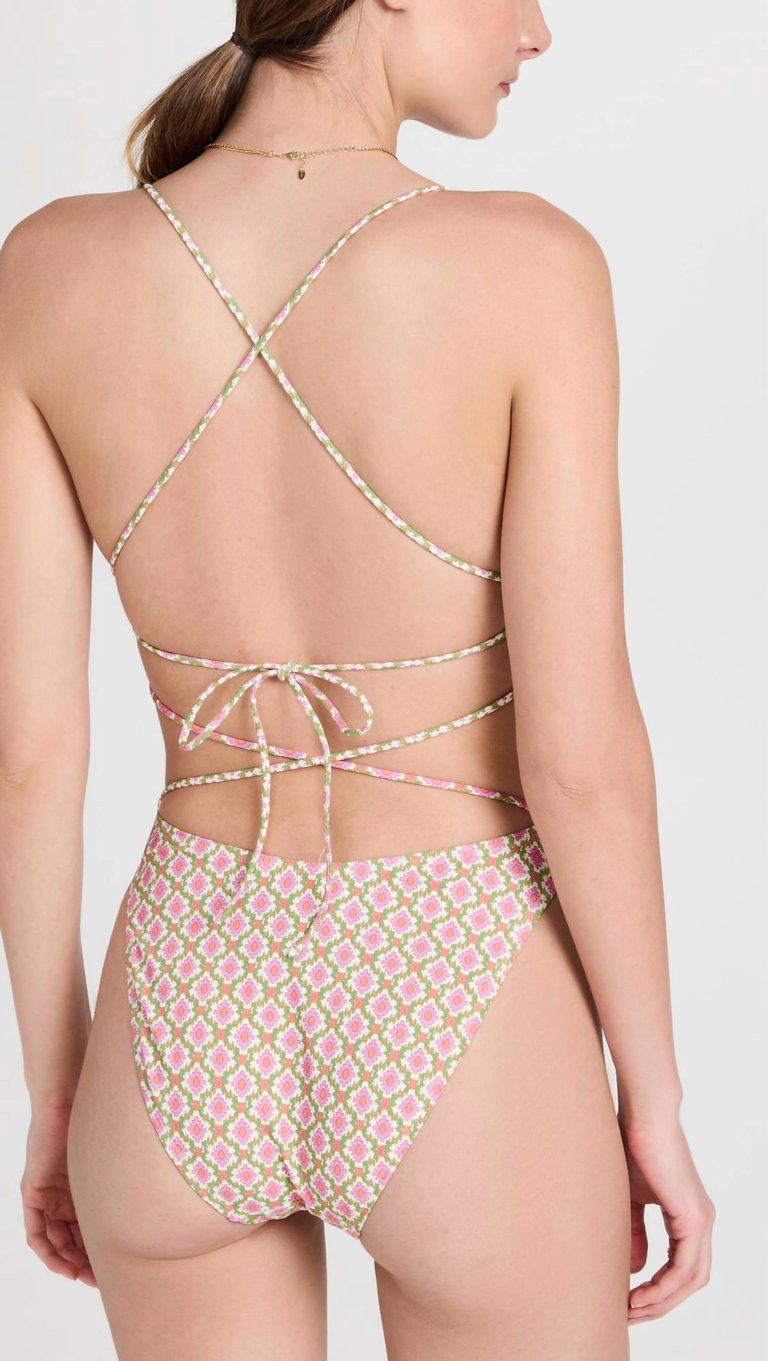 Women's Printed Tie-Back Adjustable Strap Padded One Piece Swimsuit Vauban Diamond