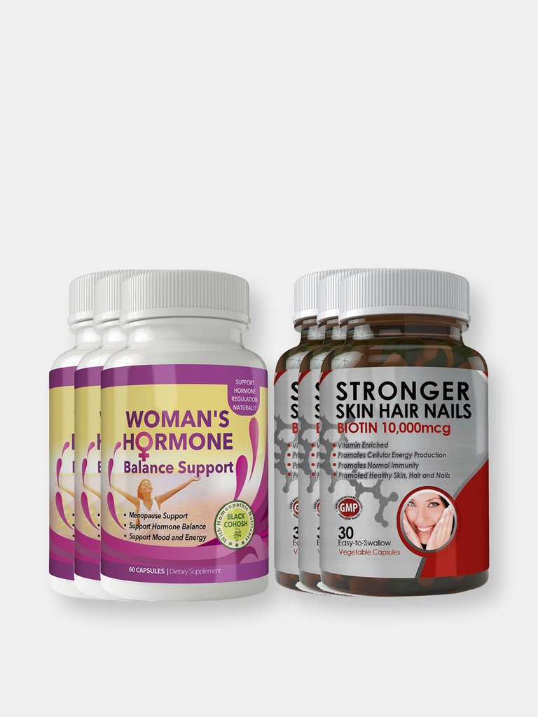 Biotin 10,000mcg and Woman's Hormone Support Combo Pack