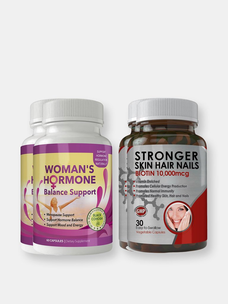 Biotin 10,000mcg and Woman's Hormone Support Combo Pack