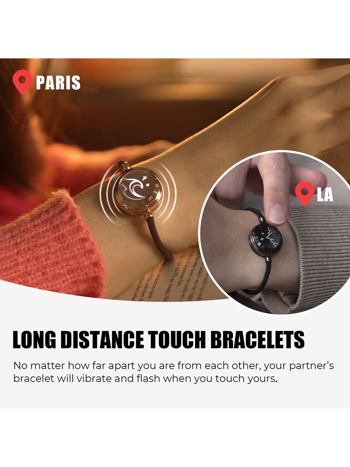 totwoo Long Distance touch Light up&Vibrate Bracelets for Couples, Long  Distance Relationship Gifts Smart Sun&Moon Love Bracelet - AliExpress