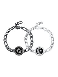 Sun And Moon Long Distance Touch Bracelets For Couples - Figaro/Black And Silver