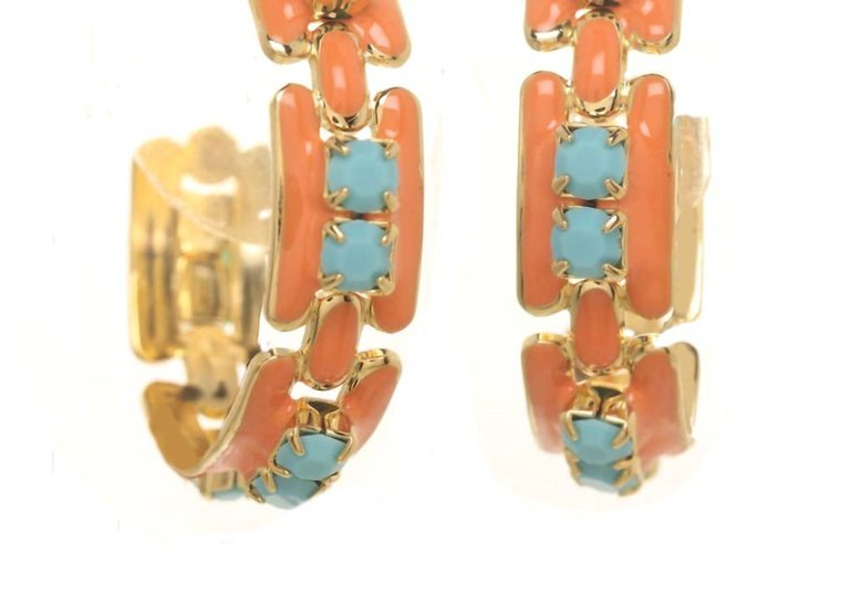 Hillary Hoops Earrings In Jean Blue & Bright Orange - Jean Blue & Bright Orange