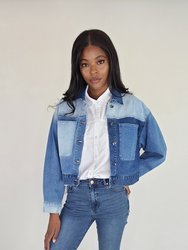 Color Block Patch Pocket Denim Jacket - Indigo