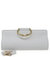 White Leather Large Clutch With Snake Handle