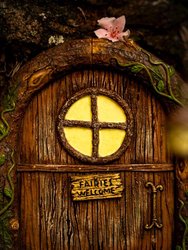 Fairy Door and Windows For Trees – Glow In The Dark Yard Art - Brown/Green