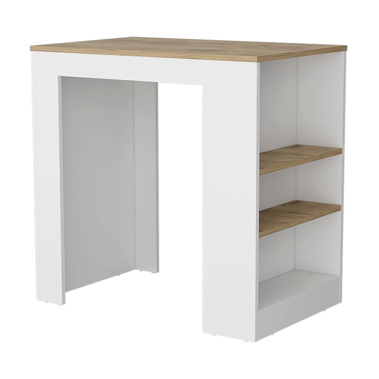 Kitchen Island Doyle, Three Side Shelves, White And Light Oak Finish