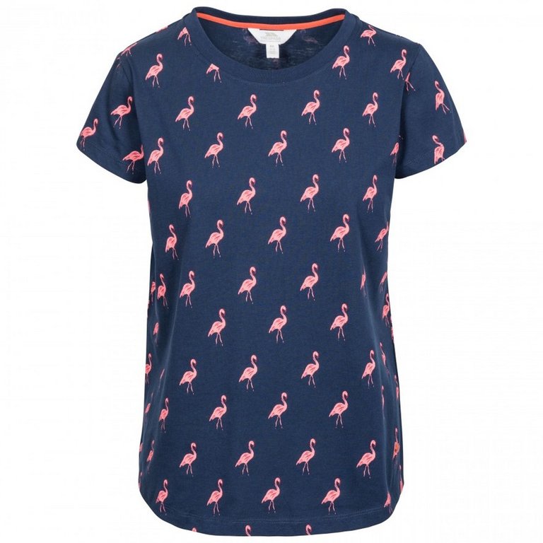 Carolyn Womens Short Sleeved Patterned T Shirt - Navy Flamingo - Navy Flamingo
