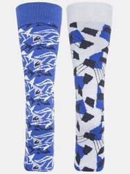 Childrens/Kids Rockies Ski Socks - Pack Of 2 - Bright Blue/Platinum