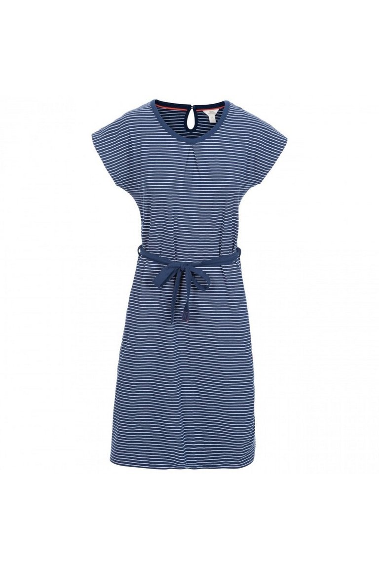 Lidia Womens Round Neck Cotton Dress - Navy Stripe