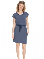 Lidia Womens Round Neck Cotton Dress - Navy Stripe - Navy Stripe
