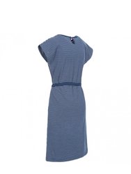 Lidia Womens Round Neck Cotton Dress - Navy Stripe