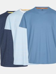 Mens Triplex Marl Short-Sleeved T-Shirt Set - Pack Of 3 - Sky Blue/Navy/Denim