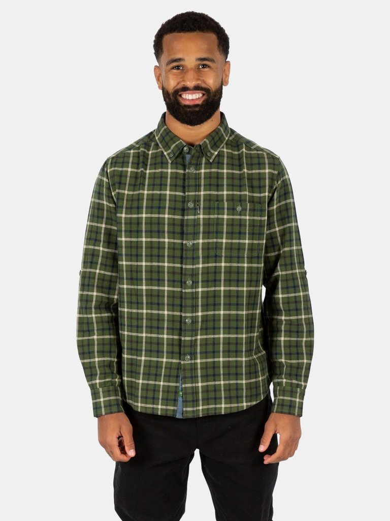Mens Withnell Checked Cotton Shirt - Green - Green