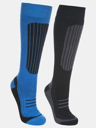 Trespass Mens Langdon II Ski Socks (2 Pairs) (Black/Bright Blue) - Black/Bright Blue