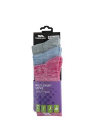 Trespass Womens Helvellyn Trekking Socks (Pack Of 3) (Rose Melange/Blue Melange/Sage Melange)