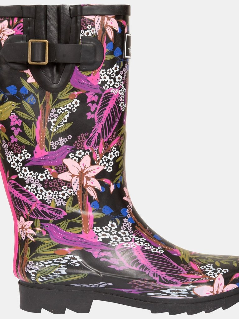 Womens/Ladies Elena Floral Galoshes Boot - Black/Green Print