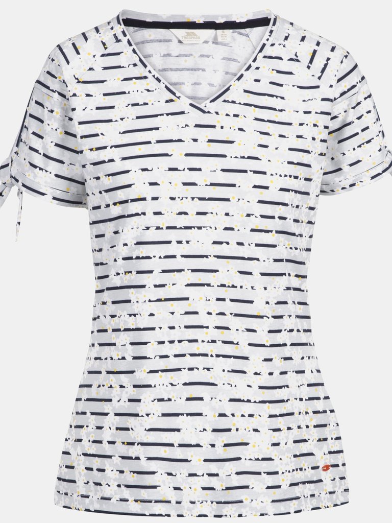 Womens/Ladies Fernie Ditsy Print V Neck T-Shirt (White/Black) - White/Black