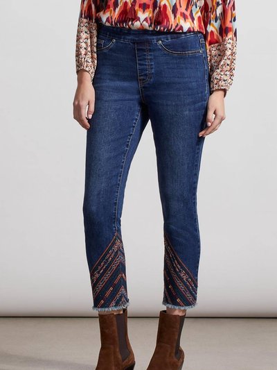 TRIBAL Audrey Pull On Fancy Embroidered Slim Ankle Jean - Blue Jay product