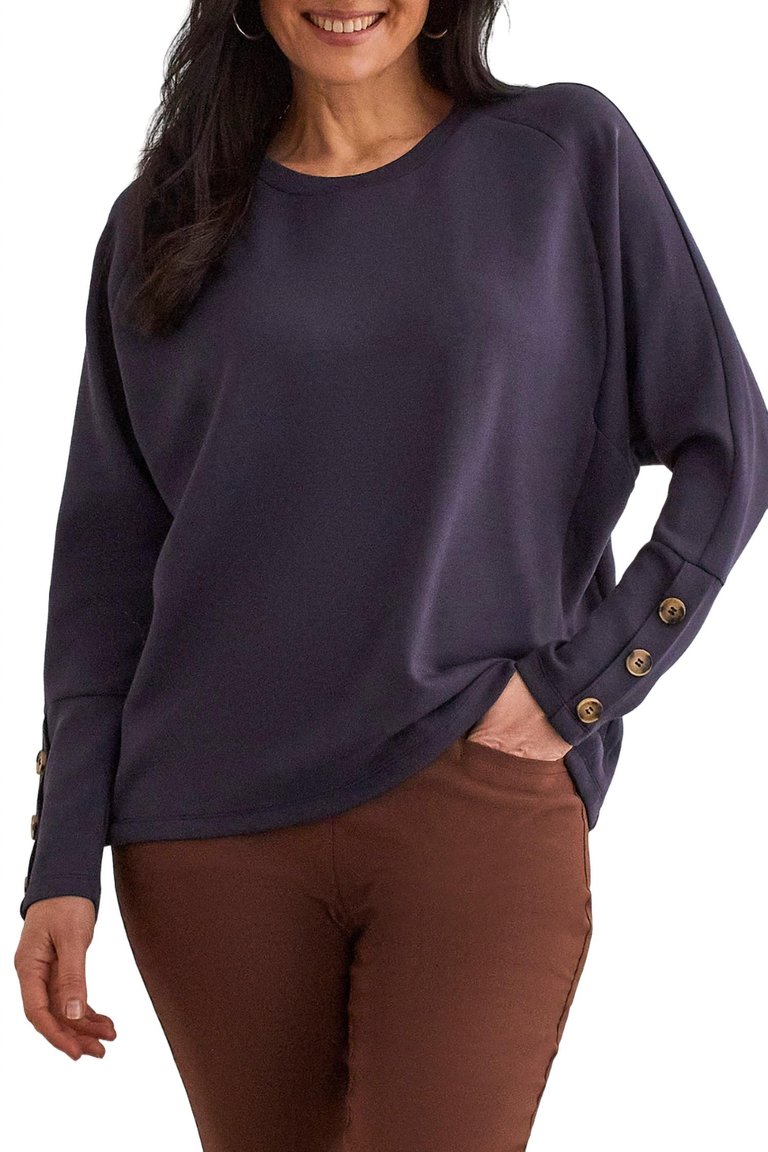 Button Sleeve Top In Navy - Navy