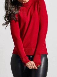 Combo Rib Funnel Neck Sweater - Earth Red