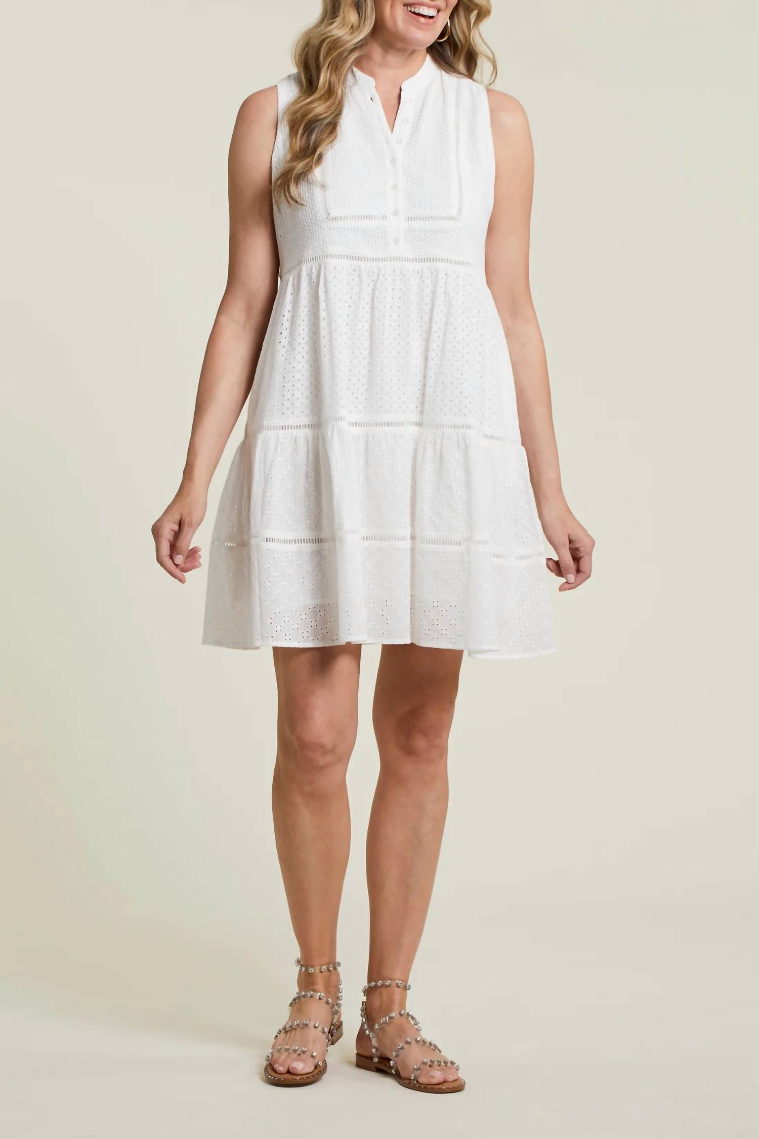 TRIBAL White Cotton Eyelet Dress In White | Verishop