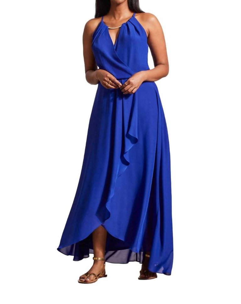 Embellished Neck Elegant Dress In Sapphire