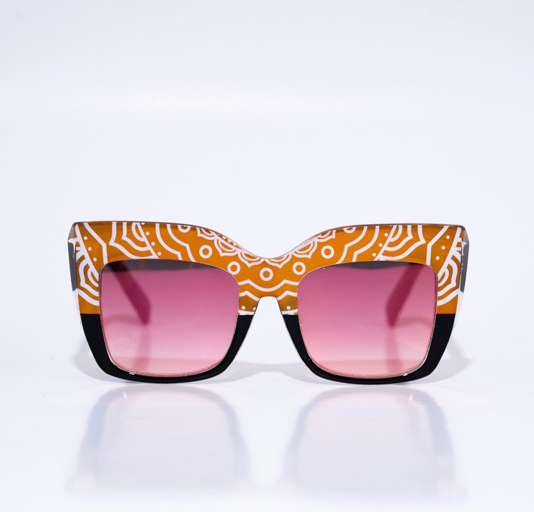 Amal Oversized Unisex Cat Eye Reflectors Sunglasses - Pink Gold