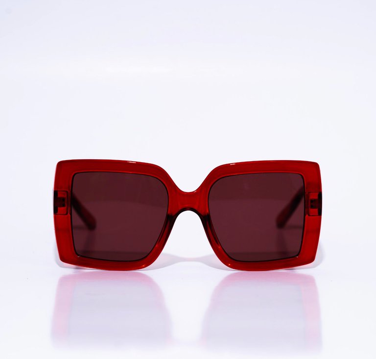 Sade Red Oversized Square Unisex Sunglasses - Red