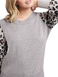Long Sleeve Crew Neck Sweater In Grey Mix