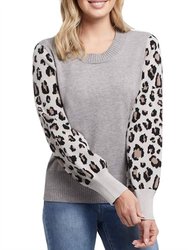 Long Sleeve Crew Neck Sweater In Grey Mix - Grey Mix