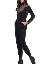 Long Sleeve Mock Neck Top In Black - Black