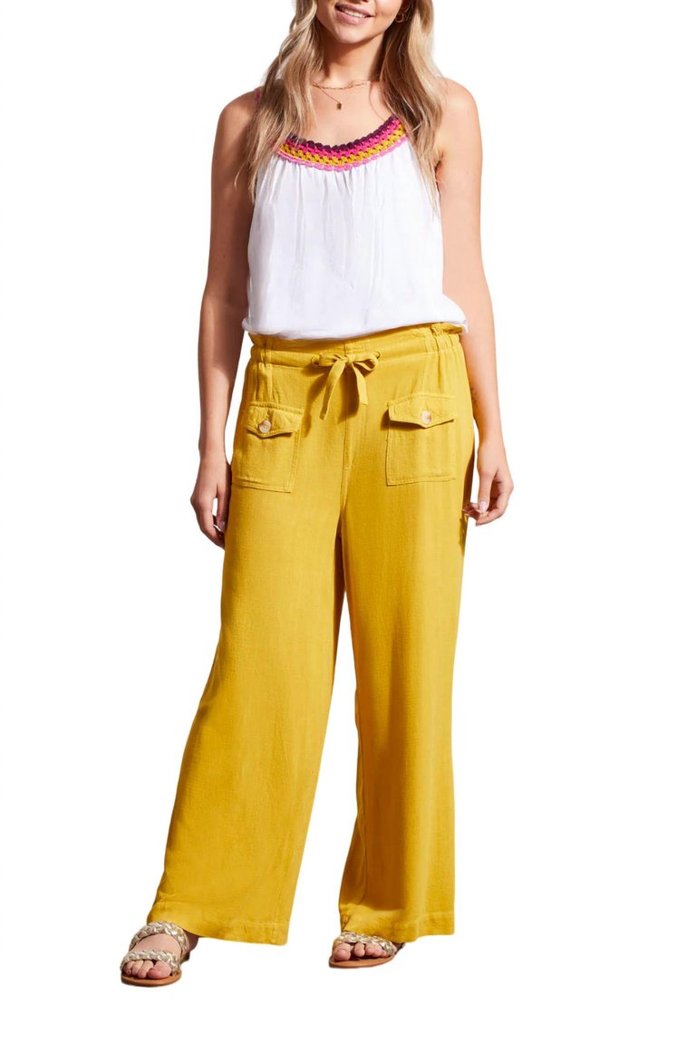 Paperbag Pull On Wide Leg Pants In Limoncello - Limoncello