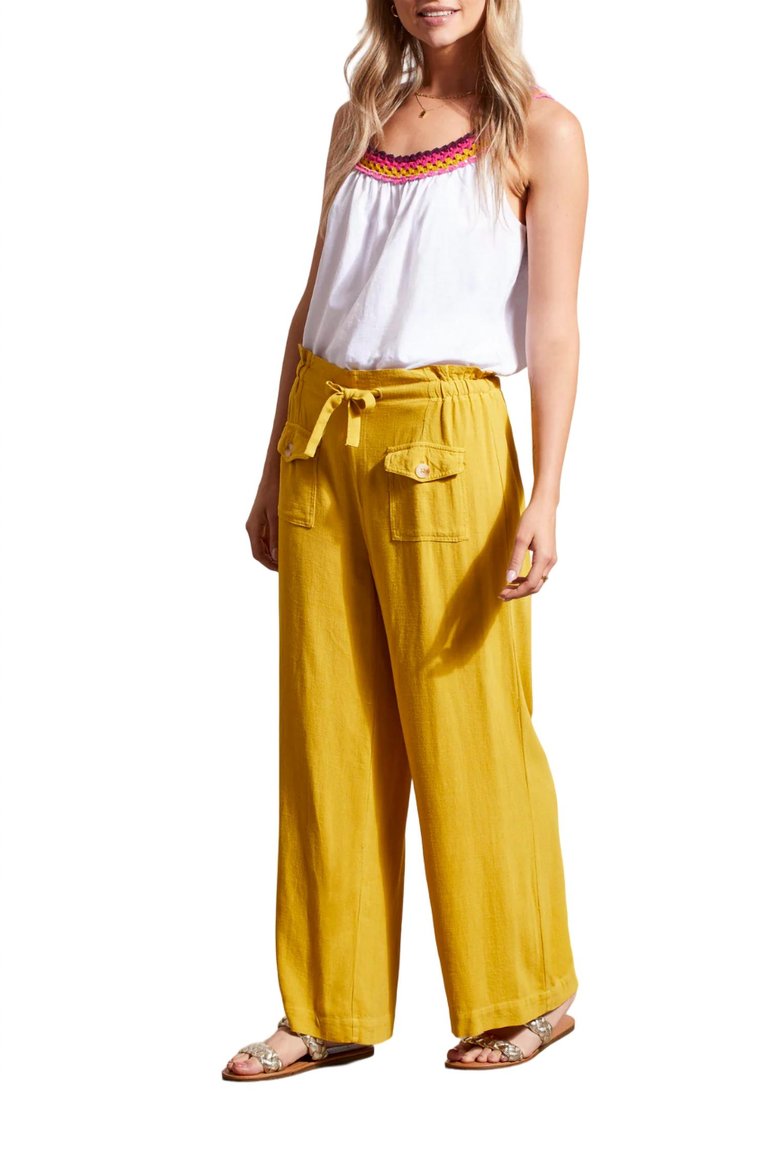 Paperbag Pull On Wide Leg Pants In Limoncello