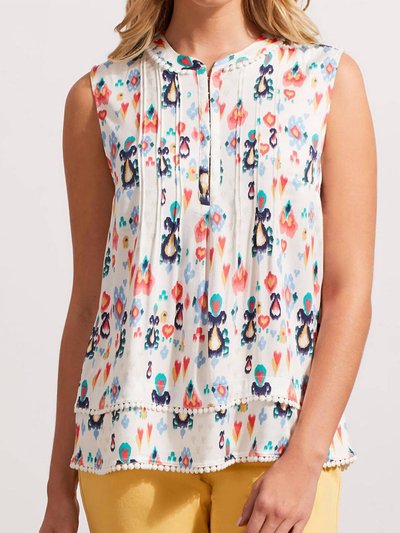 TRIBAL Printed Blouse W/ Embroidered Pompom Hem In Emerglem product