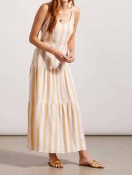 Striped Maxi Dress With Back Tie - Yellow