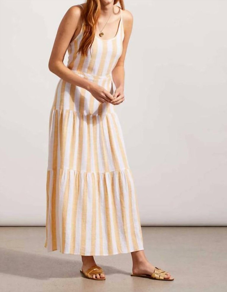 Striped Maxi Dress With Back Tie - Yellow