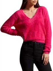 V-Neck Sweater In Fuchsia Pink - Fuchsia Pink